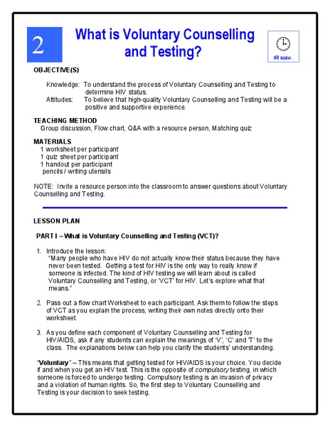 What is Voluntary Counselling and Testing? Lesson Plan