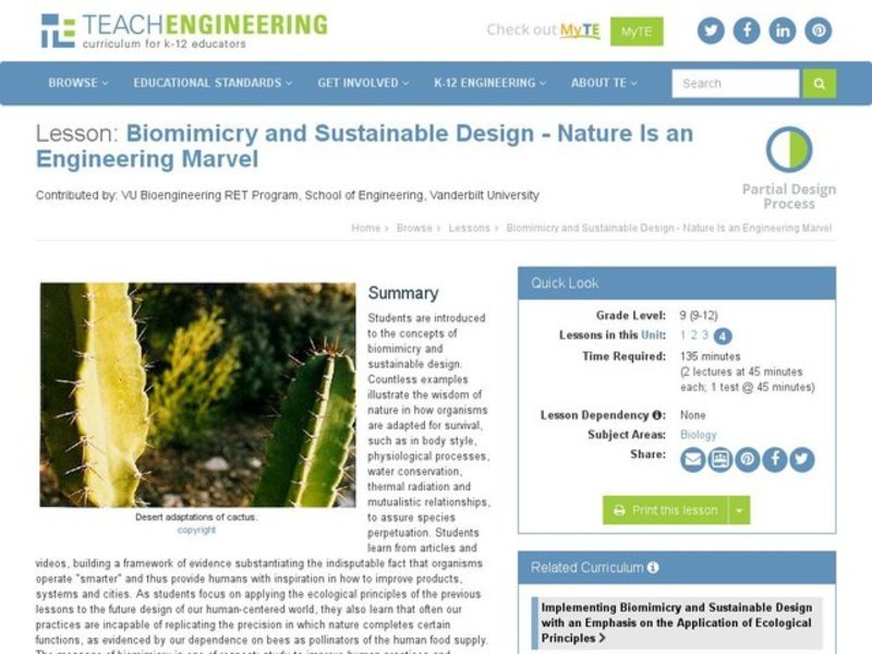 Biomimicry and Sustainable Design - Nature is an Engineering Marvel Lesson Plan