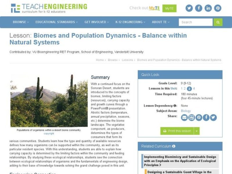 Biomes and Population Dynamics - Balance Within Natural Systems Lesson Plan