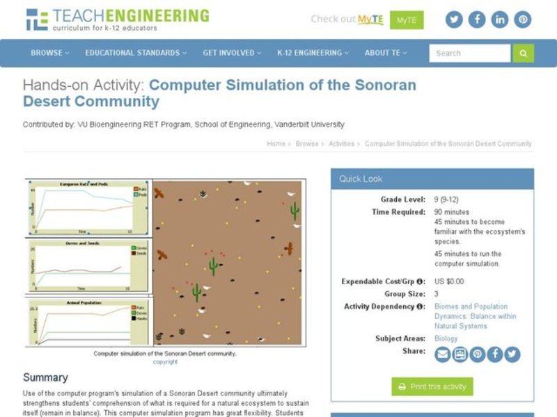Computer Simulation of the Sonoran Desert Community Activity