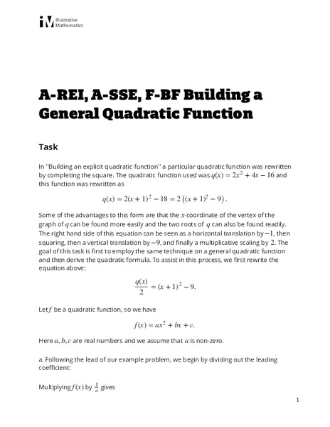 Building a General Quadratic Function Assessment
