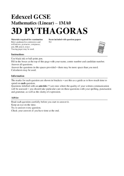 3-D Pythagoras Assessment