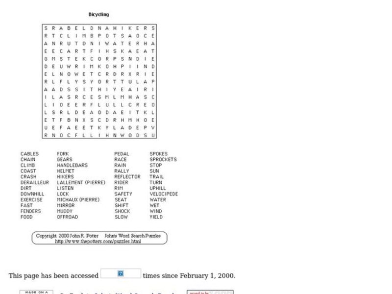 Bicycling Worksheet