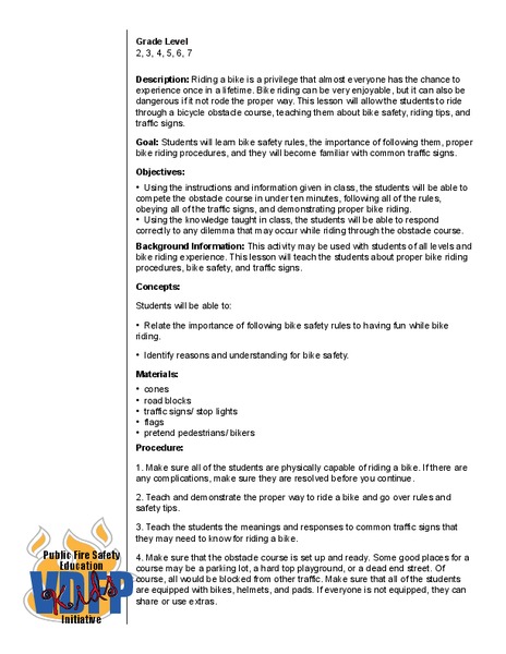 Bike Safety Lesson Plan