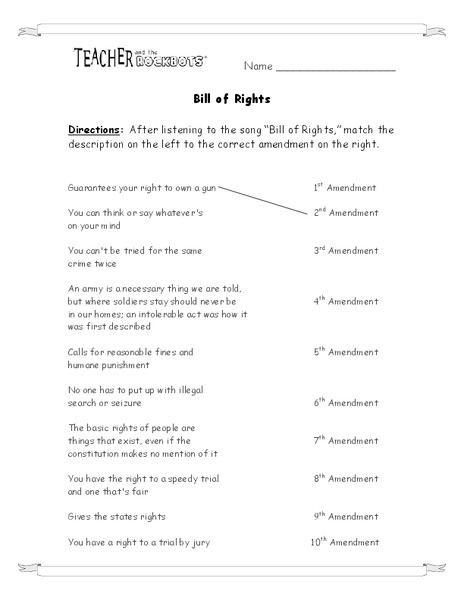 Bill of Rights Worksheet
