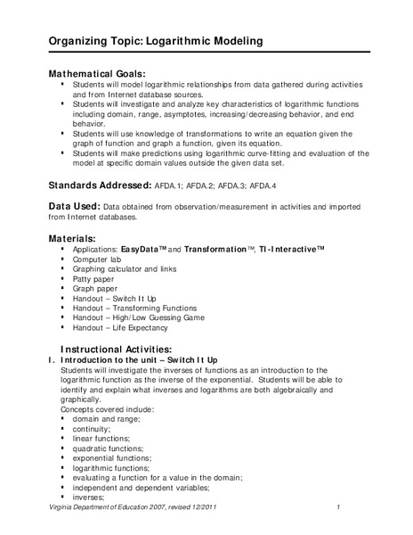 Logarithmic Modeling Lesson Plan