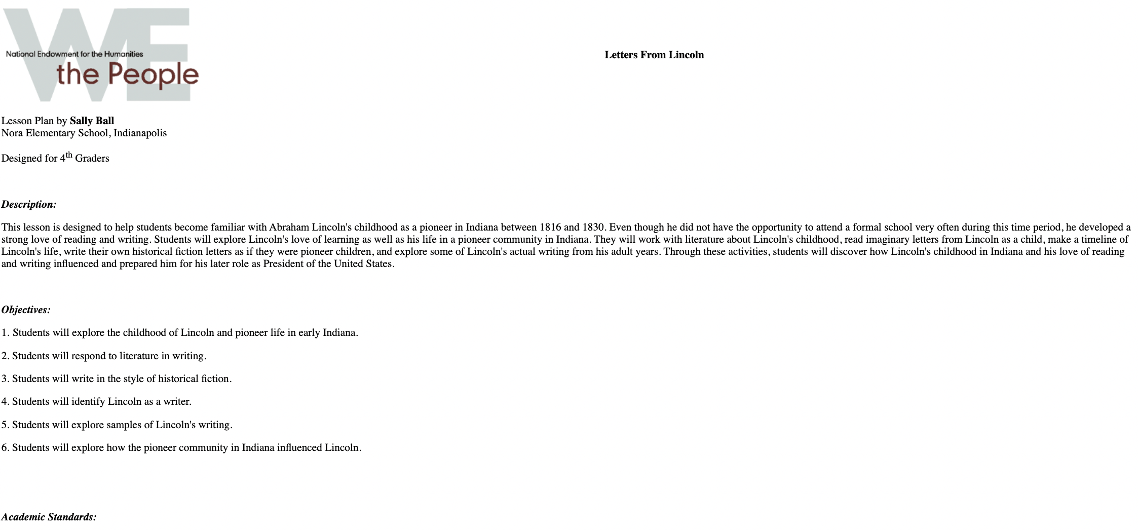 Letters from Lincoln Lesson Plan