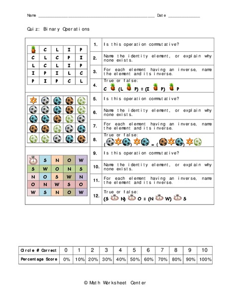 Binary Operations Worksheet