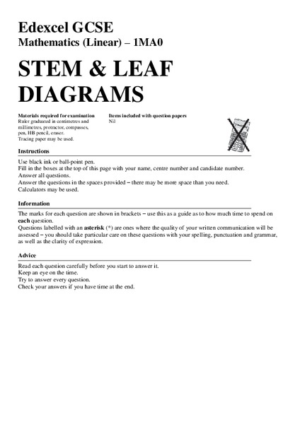Stem and Leaf Diagrams Assessment