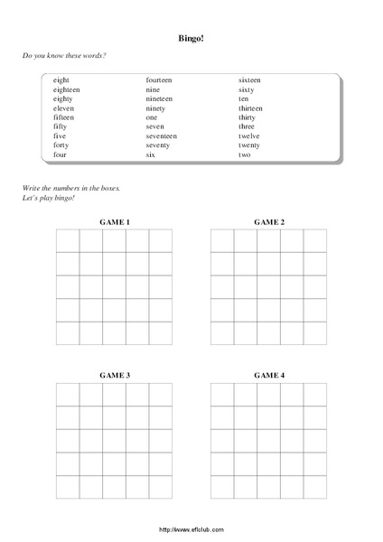 Bingo! Worksheet