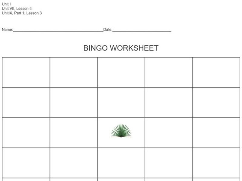 Bingo Worksheet Worksheet