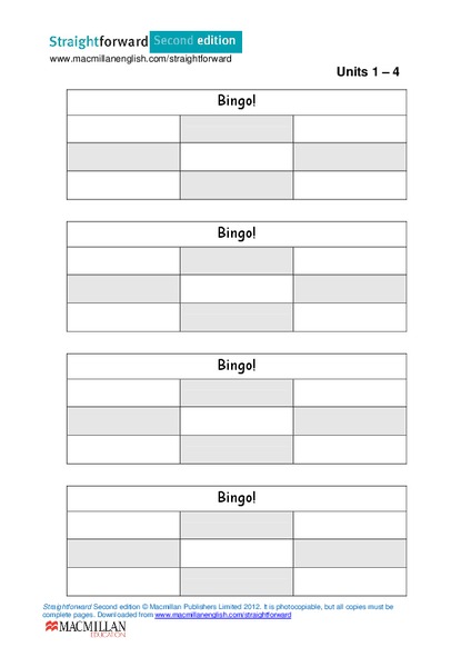 Bingo! Worksheet