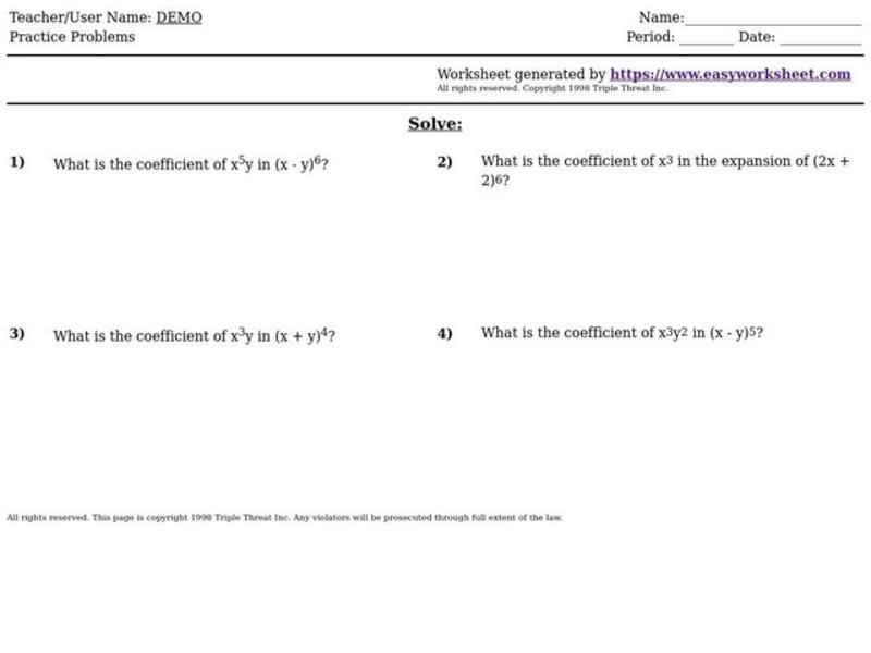 Binomial Expansion Worksheet