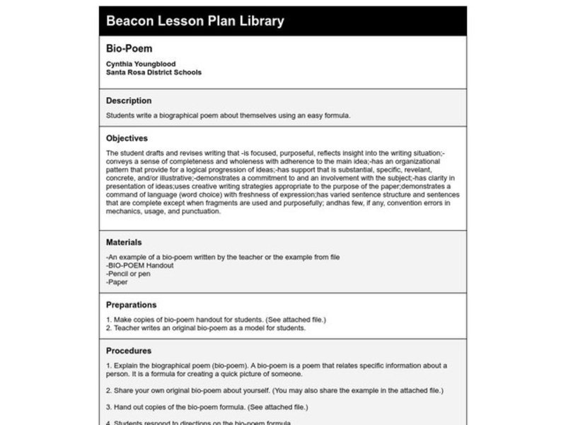 Bio-Poem Lesson Plan