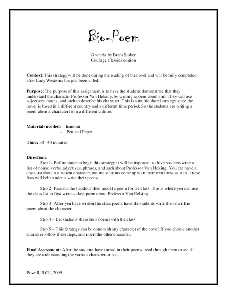 Bio-Poem  Worksheet