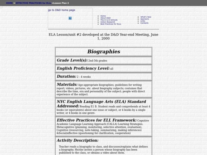 Biographies Lesson Plan