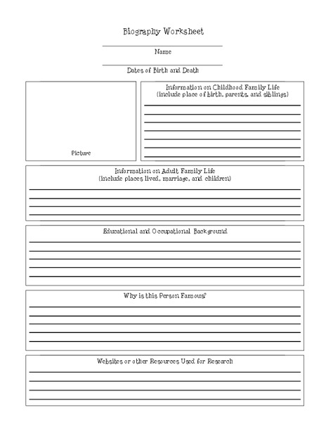 Biography Worksheet Writing