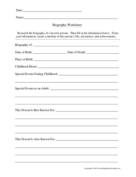 Biography Worksheet Worksheet