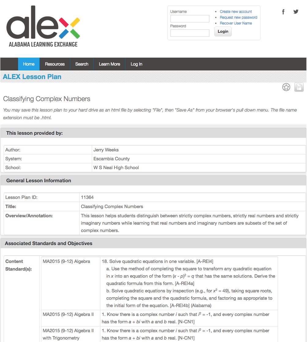 Classifying Complex Numbers Lesson Plan