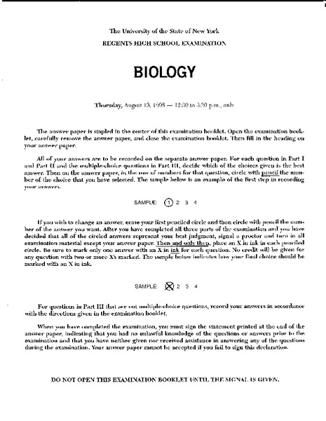 Biology Worksheet