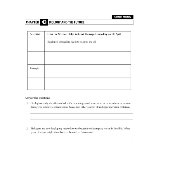 Biology and the Future Worksheet