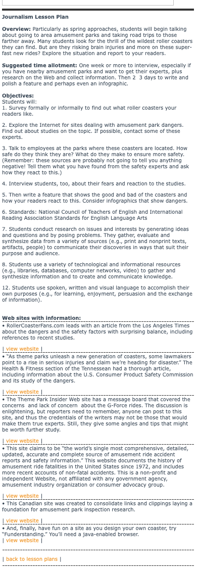 Roller Coasters: They're Fun, But Are They Safe? Lesson Plan