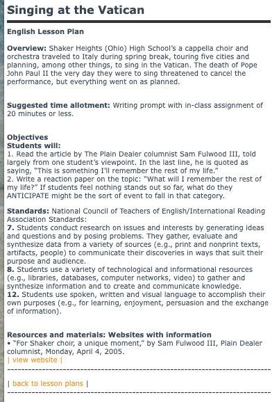 Singing at the Vatican Lesson Plan