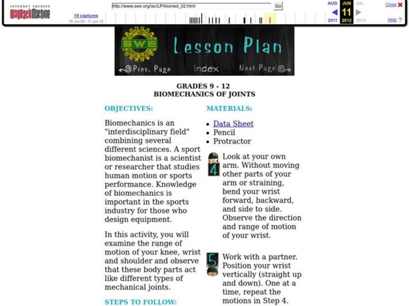 Biomechanics of Joints Lesson Plan