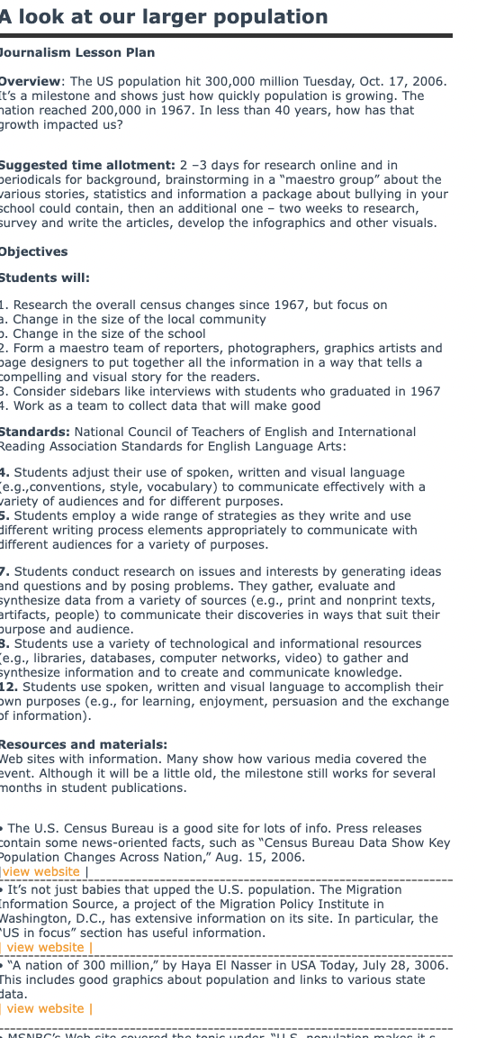 A look at our larger population Lesson Plan