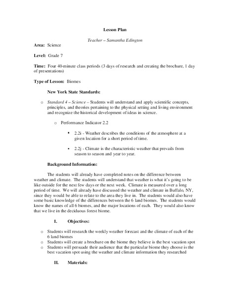 Biomes Lesson Plan