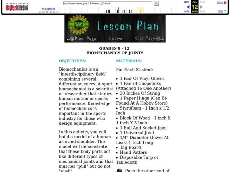 Biomechanics of Joints Lesson Plan