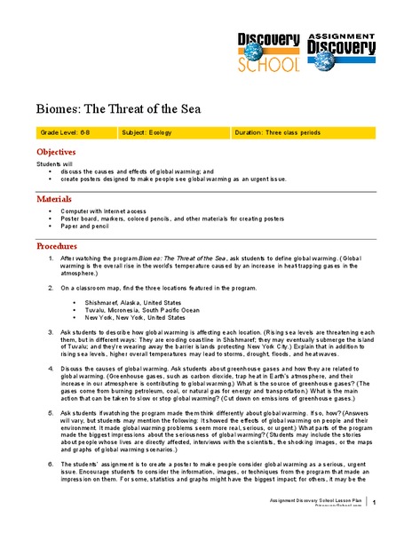 Biomes: The Threat of the Sea Lesson Plan