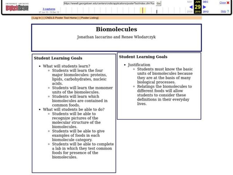 Biomolecules Lesson Plan