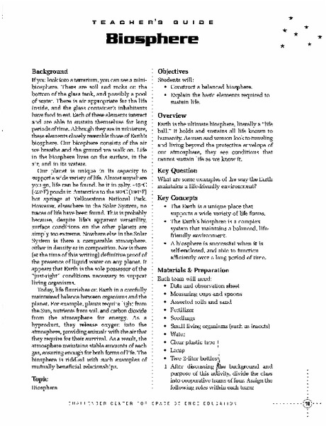 Biosphere Lesson Plan