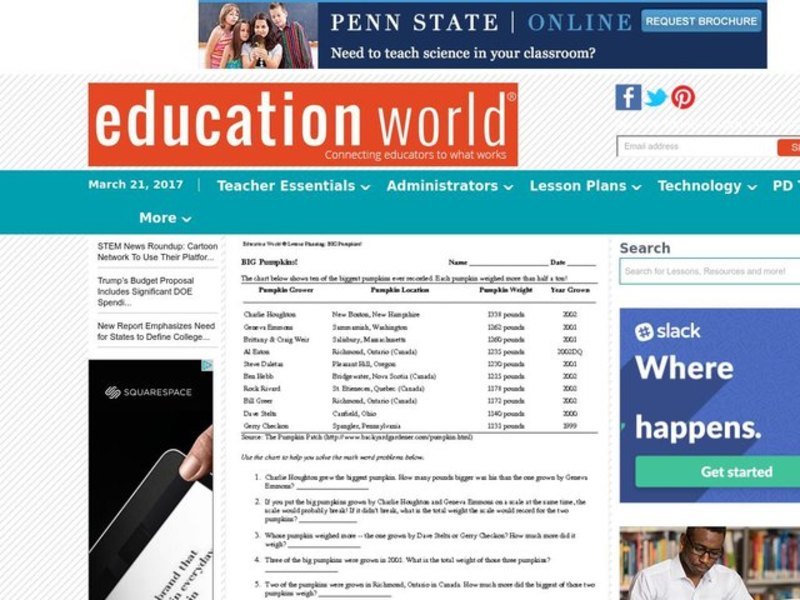 Big Pumpkins Worksheet