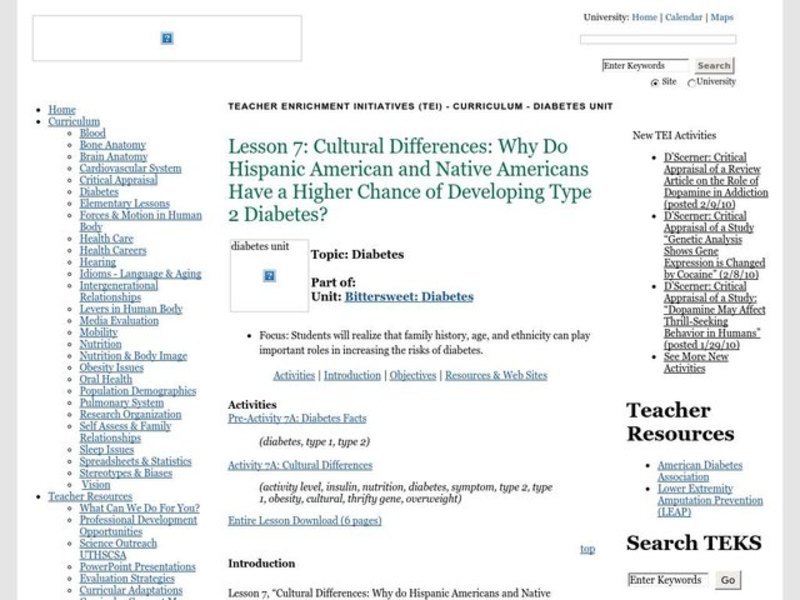 Bittersweet:   Diabetes Lesson Plan