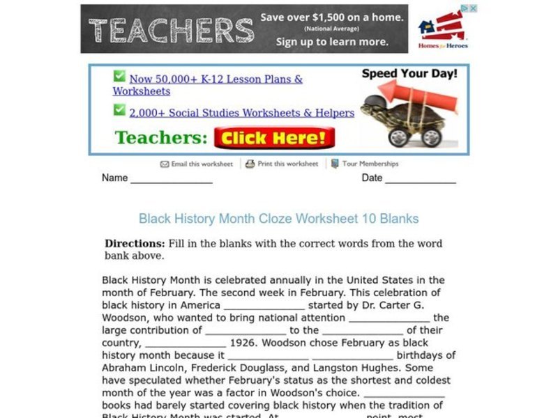 Black History Month Worksheet
