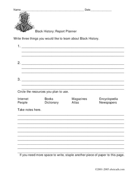 Black History: Report Planner Lesson Plan