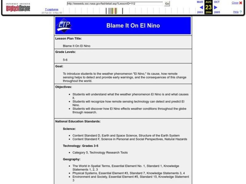 Blame It On El Nino Lesson Plan