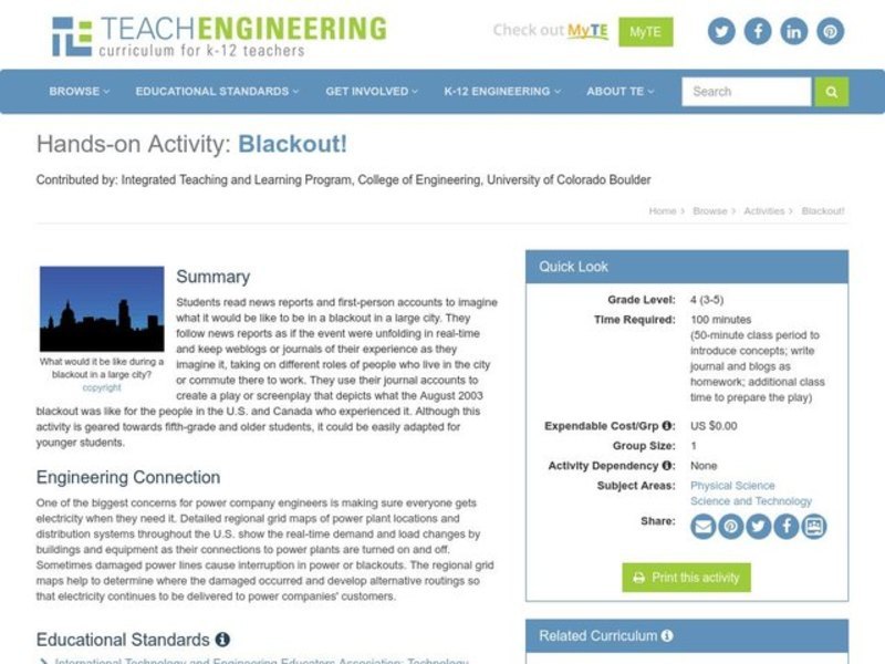 Blackout! Lesson Plan