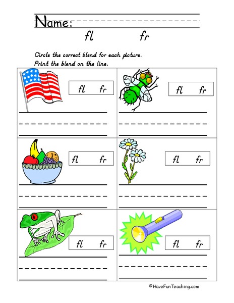 Blends: fl and fr Worksheet