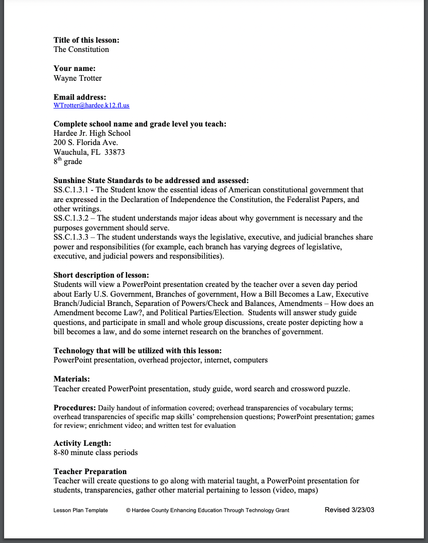 The Constitution Lesson Plan