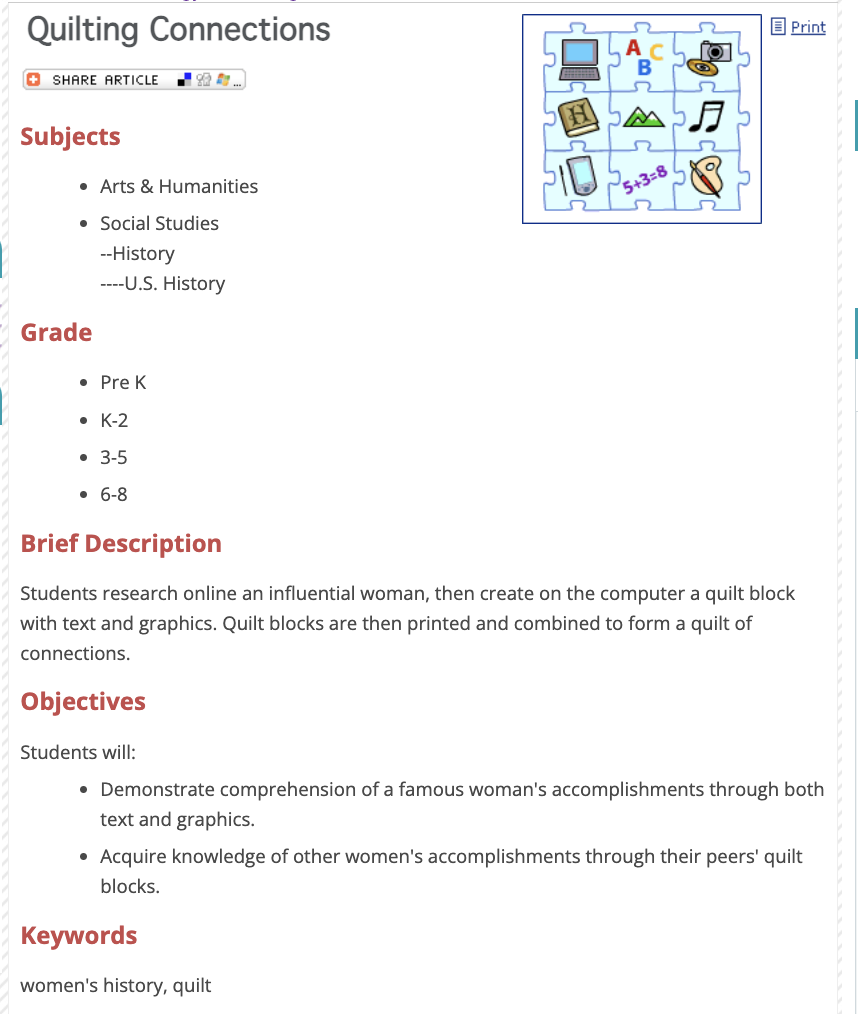Quilting Connections Lesson Plan