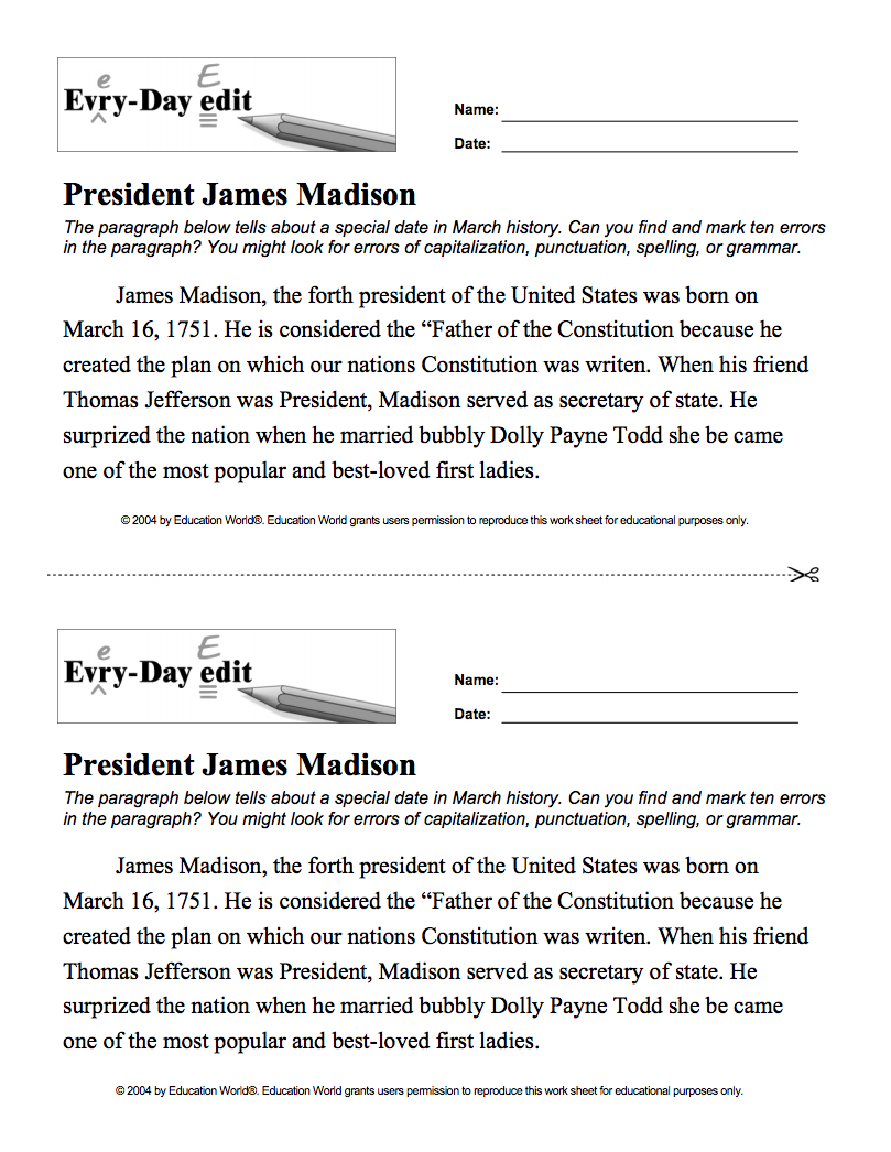 Every Day Edit - President James Madison Activity