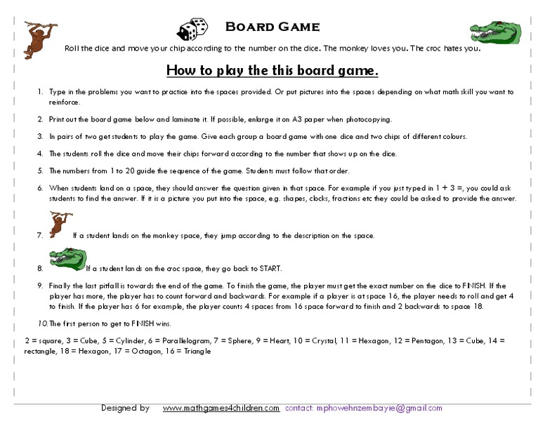 Board Game Worksheet