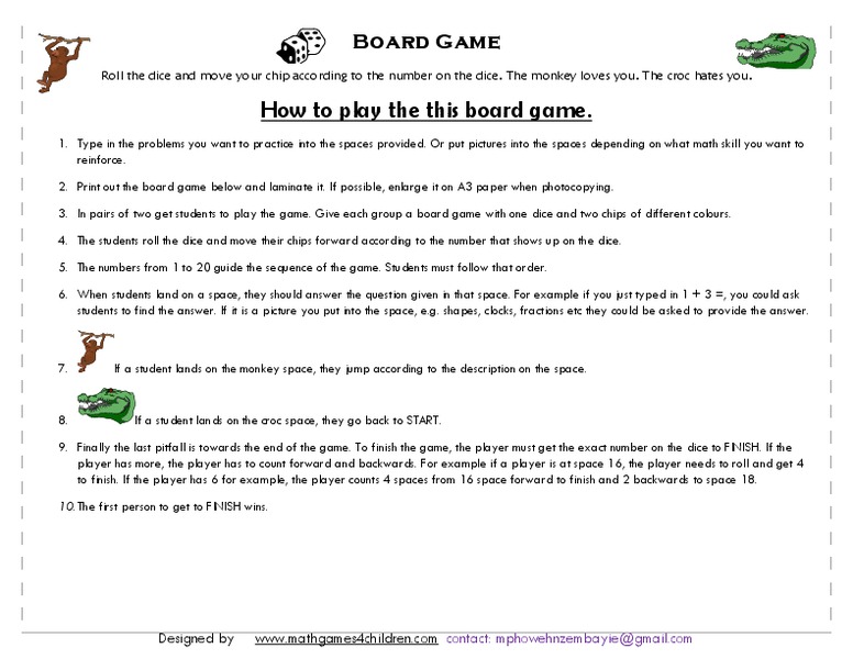 Board Game Worksheet