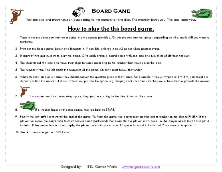 Board Game Worksheet