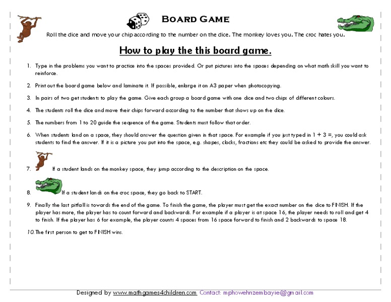 Board Game Worksheet