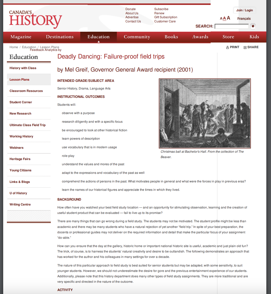 Deadly Dancing: Failure Proof Field Trips Lesson Plan