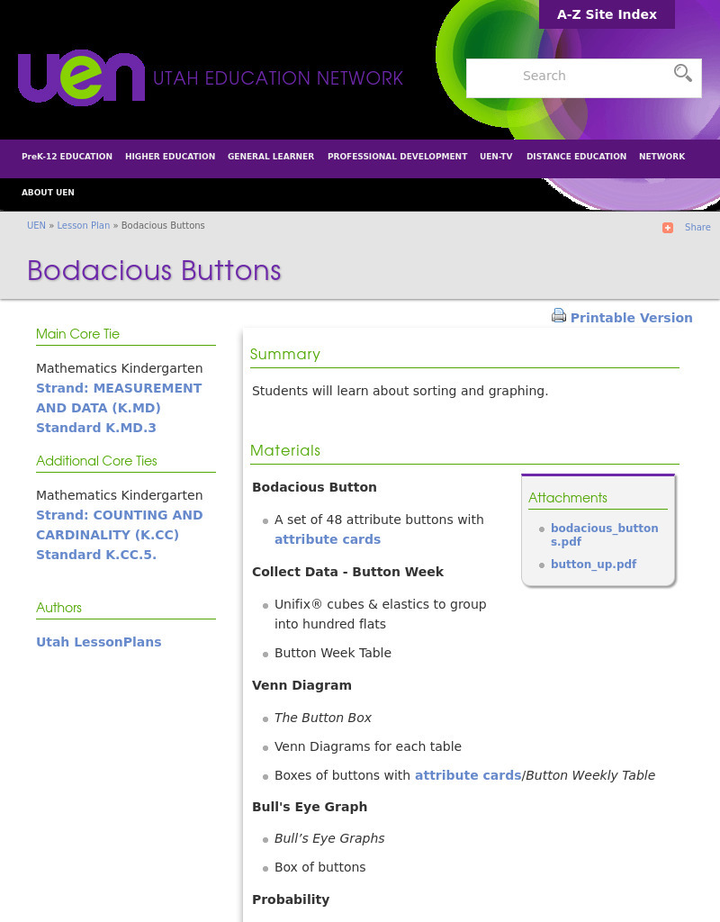 Bodacious Buttons Lesson Plan